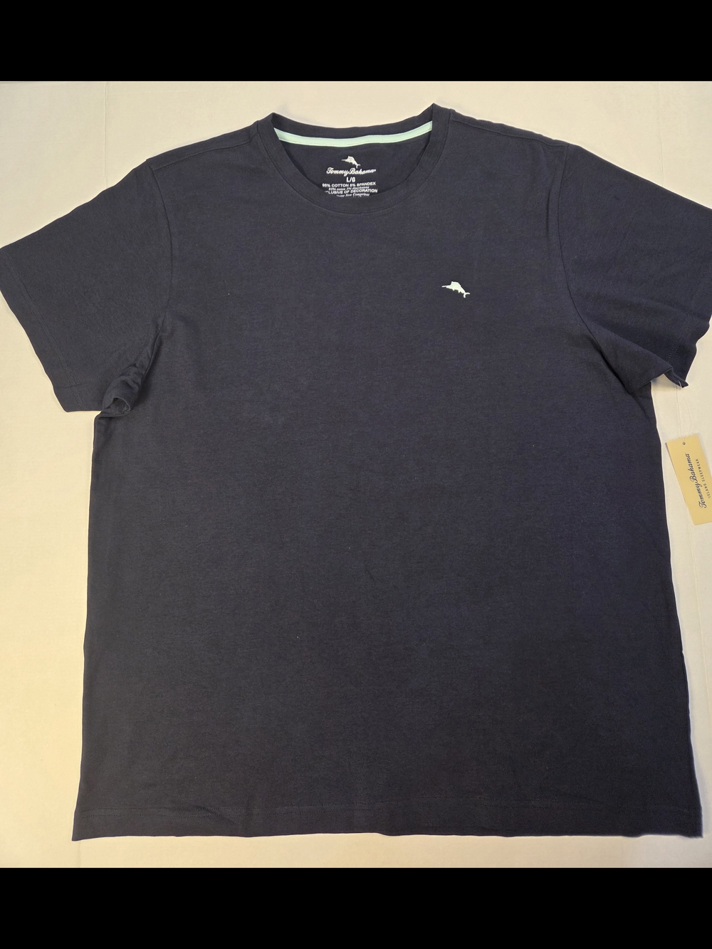 Tommy Bahama Navy Short Sleeve Crew with Mint Logo Detail
